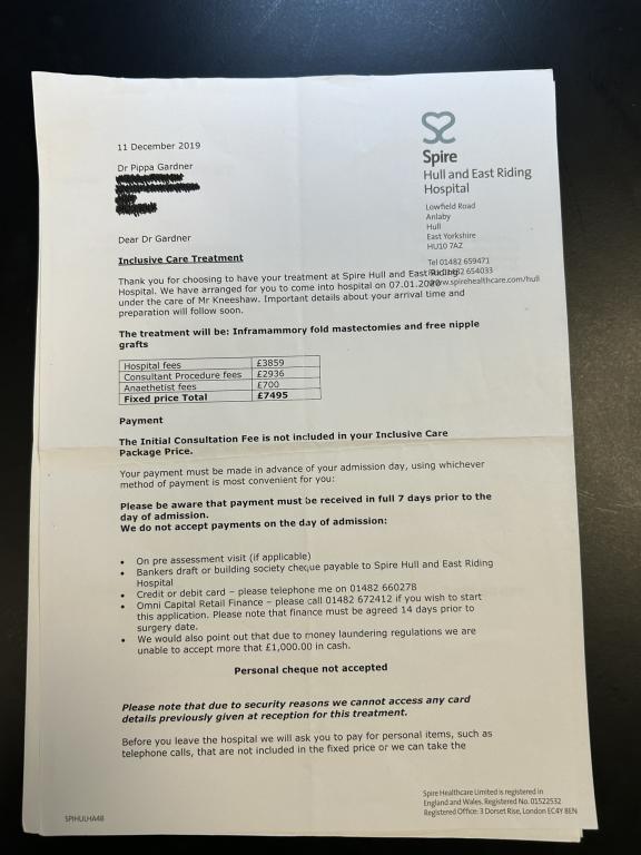 image of surgery reciept